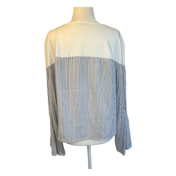 Zara Cotton Striped Blouse Blue‎ White Knit Crewneck Long Sleeve S - Picture 4 of 6